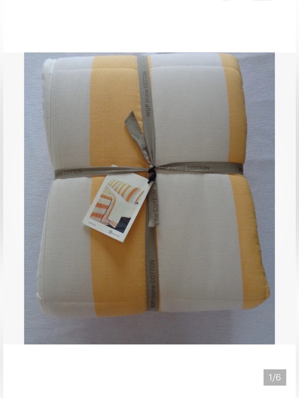 INUP KING 3-pc reversible Quilt set YELLOW wide/narrow stripe PORTUGAL NEW